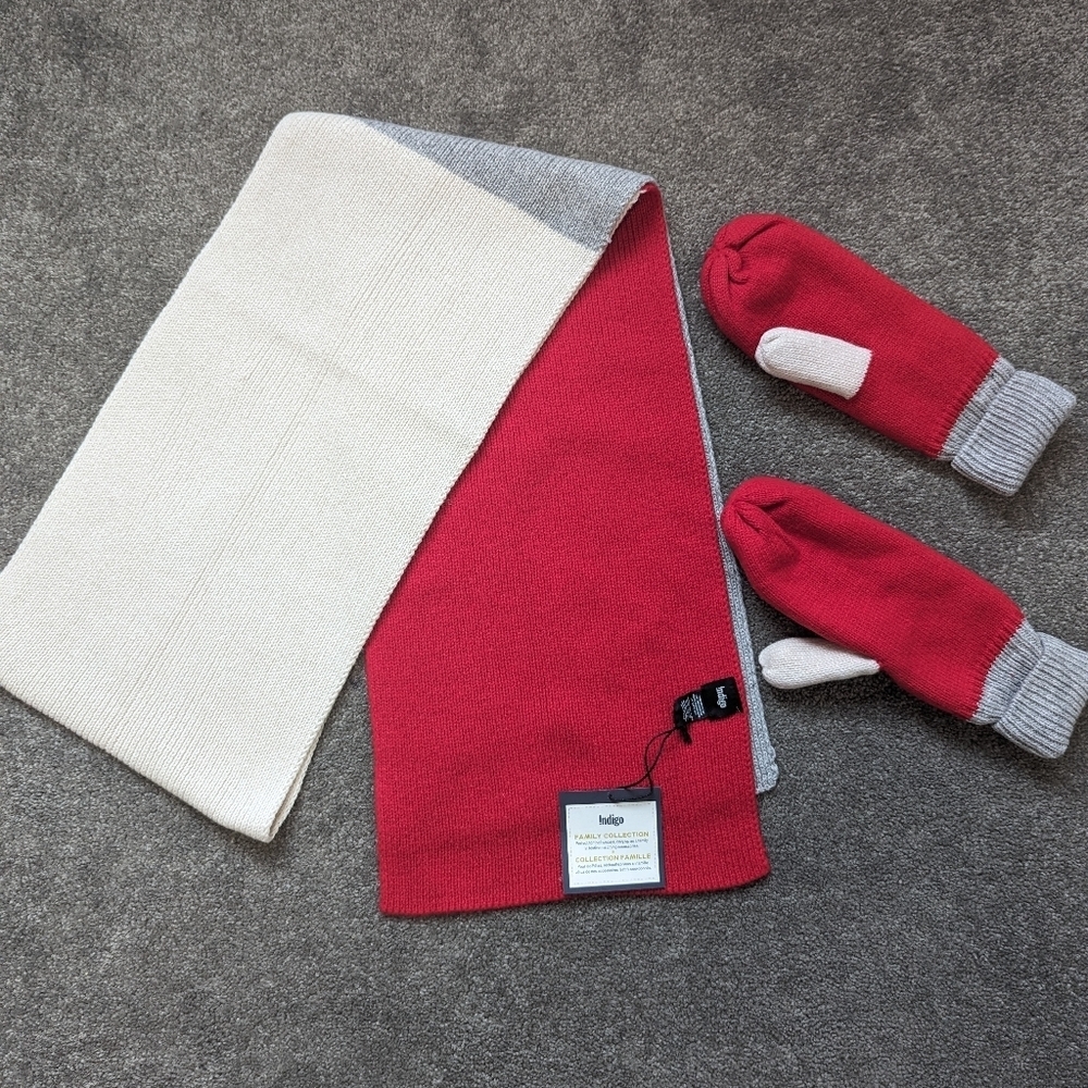 Indigo Collection Reversible Wool Scarf & Mittens Set Unisex Winter Accessories